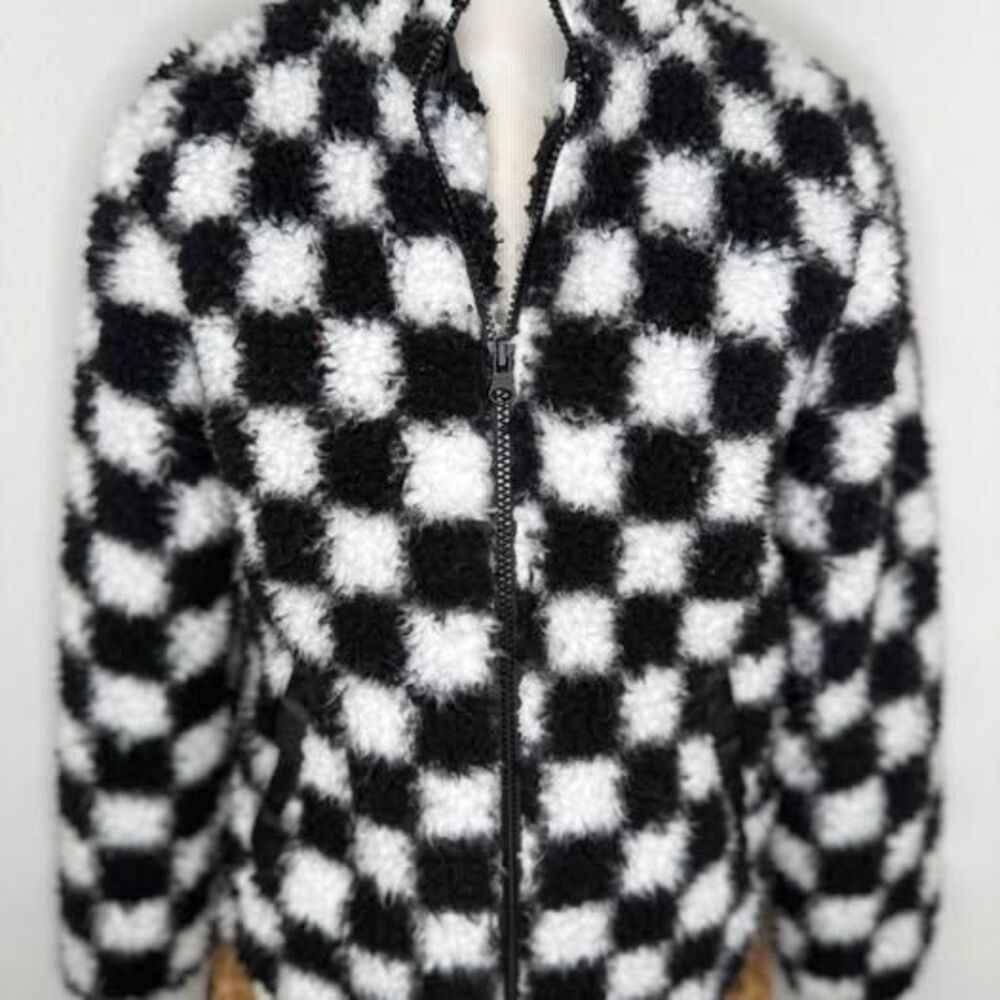 Vans Kids Checkerboard Fleece Jacket Sz L boys girls zip teddy bear Sherpa Check